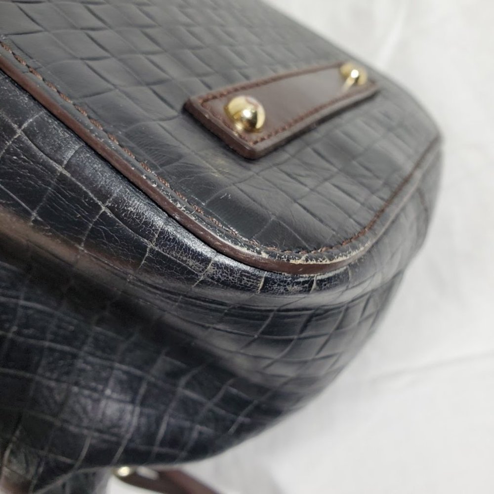 Dooney & Bourke Black Leather Embossed Woven Perry Satchel Bag Purse - Picture 7 of 10